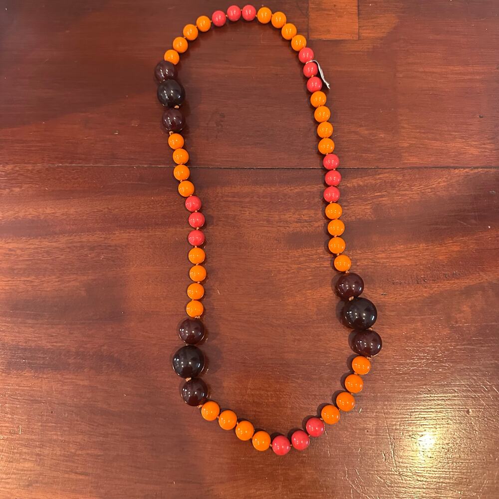 Banana Republic Beaded Necklace NWT Orange Red Single Stand Oversized Jewelry